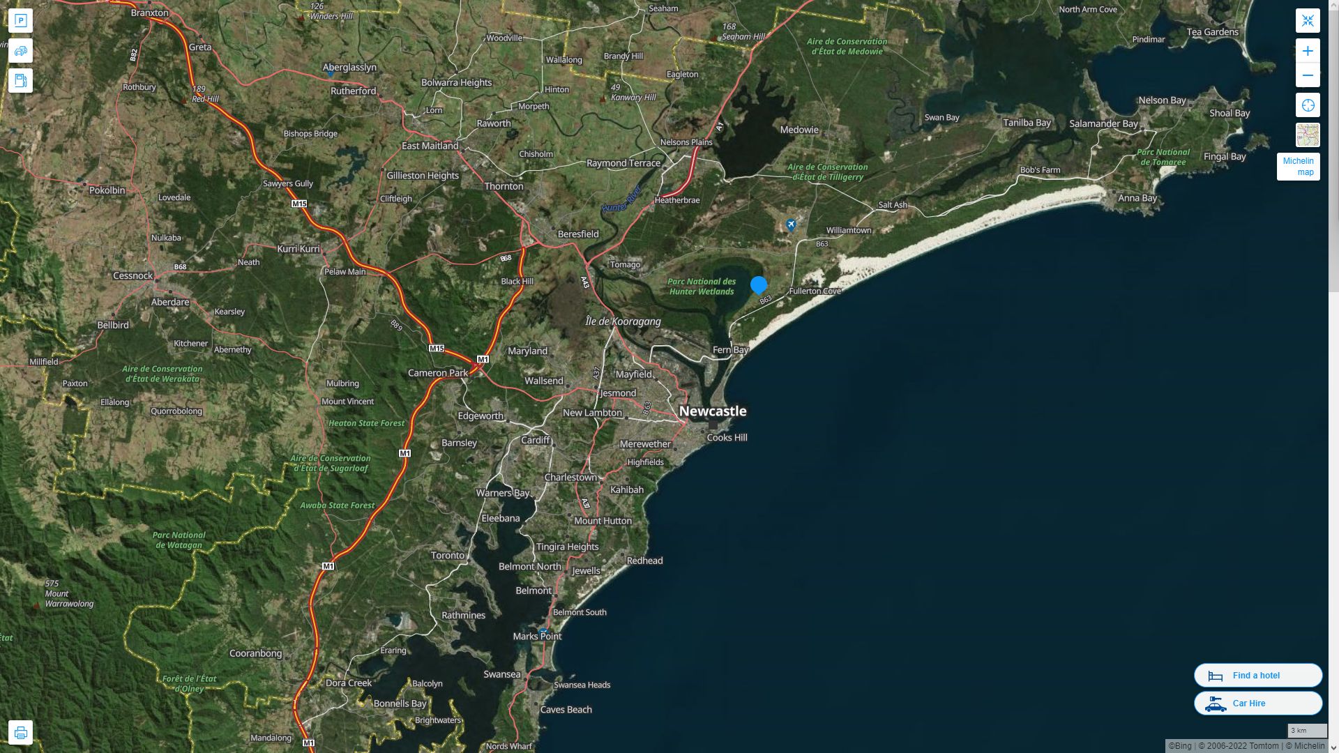 Newcastle Australia Highway and Road Map with Satellite View